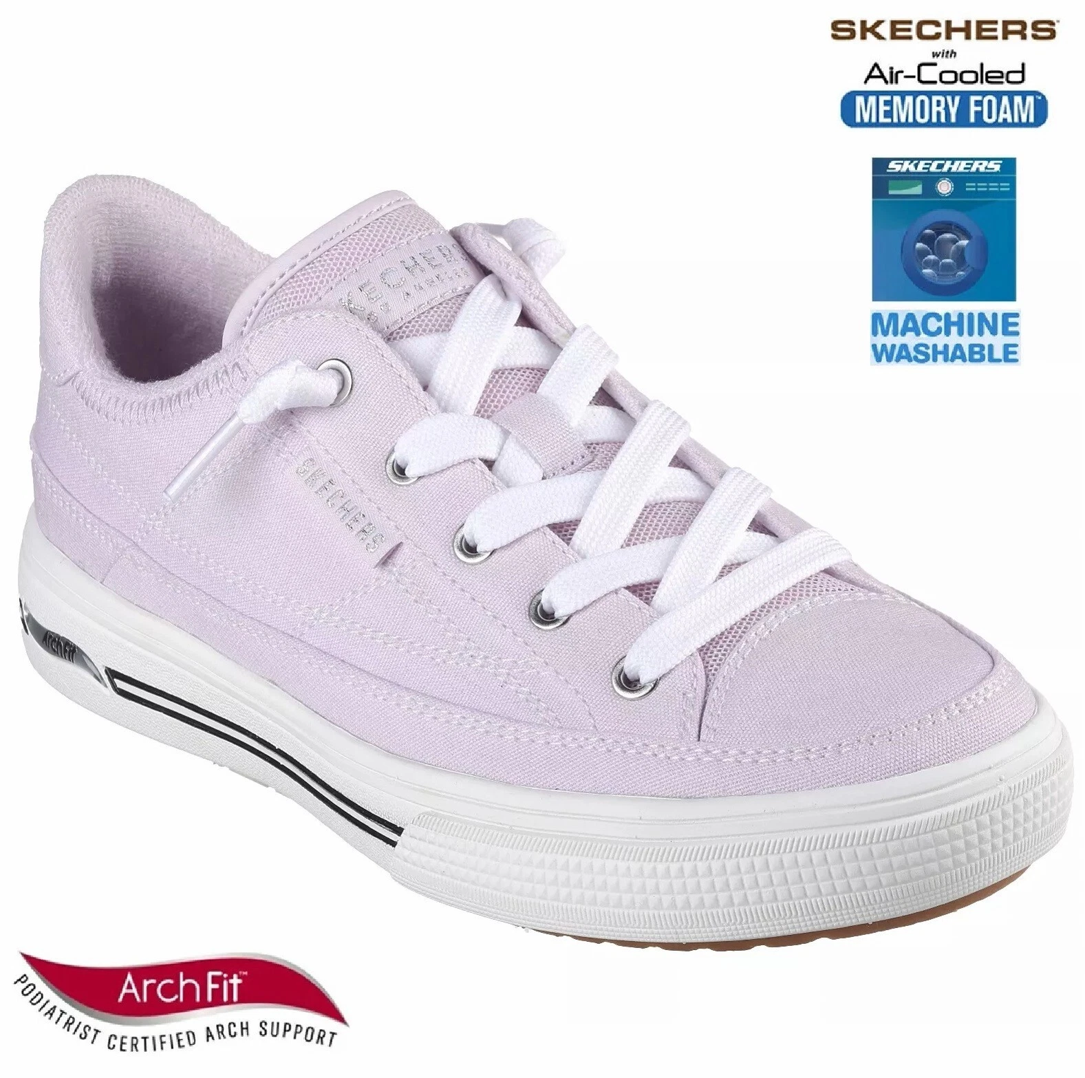 Skechers Arcade Womens Sneaker Trainer Ladies Arch Fit Canvas Pumps Plimsolls Sz