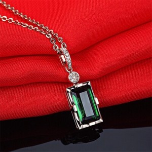Authentic 18K Rose Gold Plated Green Cubic Zirconia Rectangular with Crystal Necklace