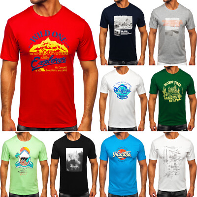 T-Shirt Tee Rundhals Kurzarm Motiv Sport Print Slim Fit Herren Mix BOLF Aufdruck