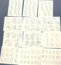 12 Vintage Iron On Transfer Individual Pattern Lot Alphabet Letters Theme Sheets