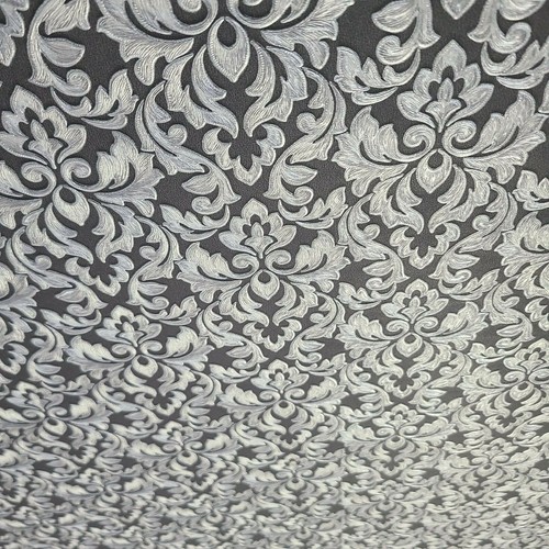 Victorian charcoal matt black silver metallic vintage damask textured Wallpaper - Picture 5 of 12