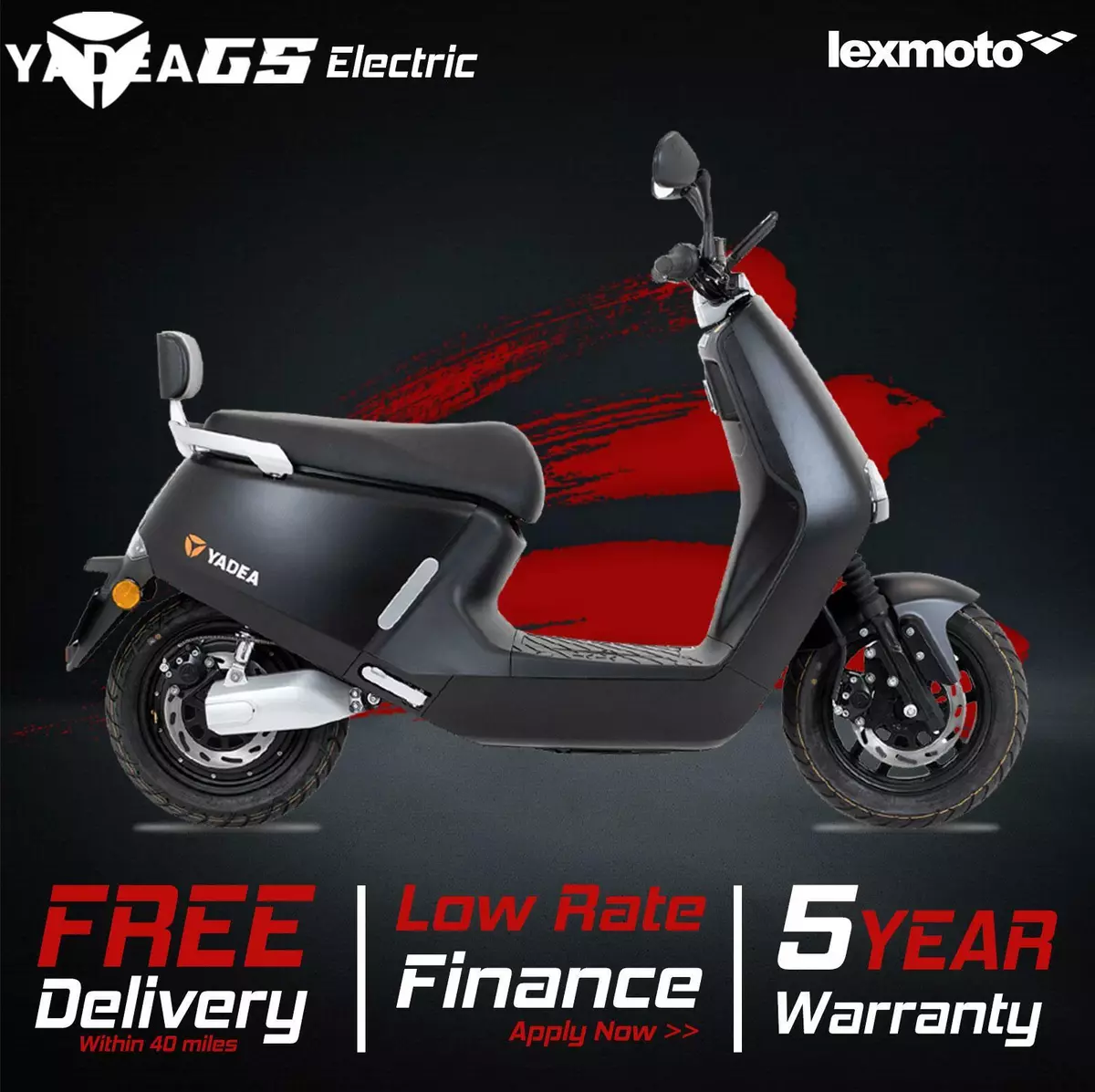 Lexmoto YADEA G5 2300watt electric scooter moped 50cc equivalent