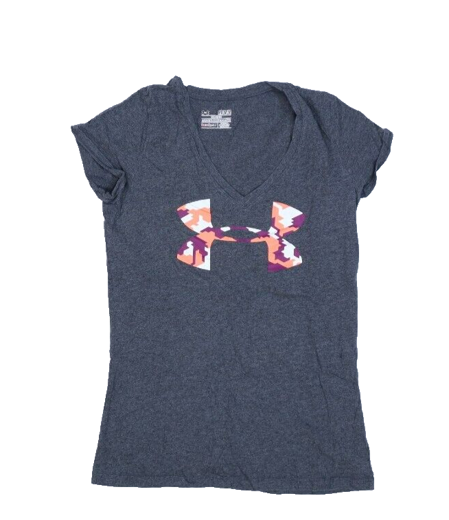 Under Armour Womens Gray Short Sleeve V-Neck Semi Fitted Large
