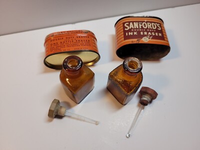 Vintage Liquid Ink Eraser Tin w/Bottles & Tops- Sanford Mfg. Co. Chicago/ N.Y. 