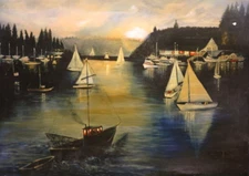 von Wening art Early Evening in Gig Harbor Washington Light House & Puget Sound