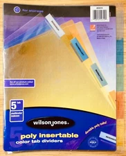 Wilson Jones Poly Insertable Dividers, 5-Tab Set, Multicolor Tabs  (W54319)