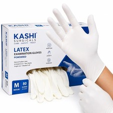 Medium Powdered Latex Exam Gloves  Multi-Purpose Disposable  Box of 80