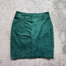 Vintage Express Emerald Green Suede Leather Mini Pencil Skirt Womens 26" S