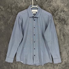 Mizzen Main Leeward Dress Shirt Mens Large Trim Fit Blue Geometric L-10010