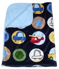 Circo Blue Circles Vehicle Transportation Baby Blanket Sherpa Plane Boat Car EUC