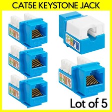 5 Pack RJ45 Ethernet Keystone Jack 8P8C Cat5e Connector 110 Punchdown Type Blue