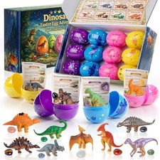 Easter Egg Fillers  Basket Stuffers - Prefilled Easter Eggs, 12 Pcs Dinosaur