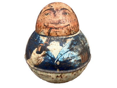 ANTIQUE MAYO CUT PLUG ROLY POLY BROWNIE TOBACCO TIN STORE KEEPER c.1912