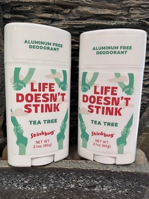 2 Stinkbug Naturals Life Doesn't Stink TEA TREE  Stick Deodorant  2.1oz x 2