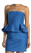 NWT $445 Halston Heritage Strapless Dress With Peplum in Lapis Blue Size 0