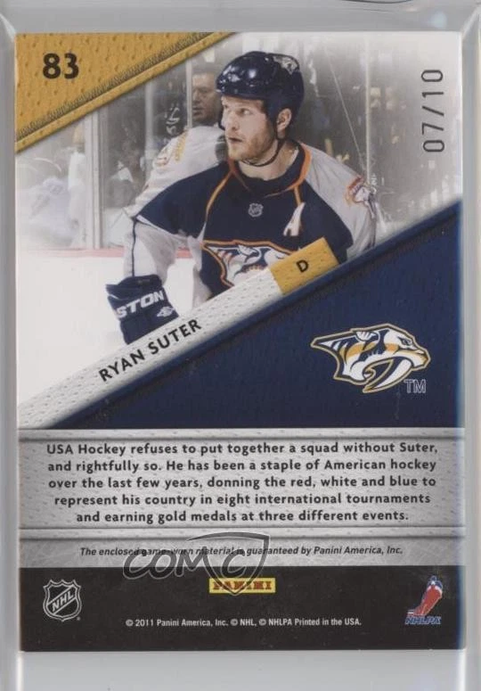 2011 Certified Fabric of the Game Materials NHL Die-Cut Prime /10 Ryan Suter #83 - Image 2 of 2