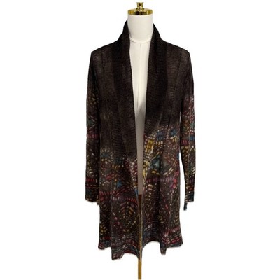 Adore Womens Wool Mohair Blend Open Cardigan Large Stained Glass Art to Wear
