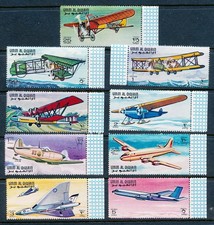 UMM AL QIWAIN UAE 1968 HISTORY OF AVIATION, AIRPLANES SET MICHEL 296A-304A MNH