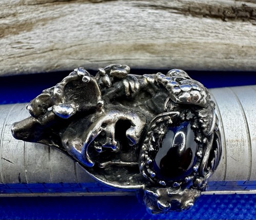 VTG Unique Bob Stringer Sterling Silver Biker Gothic Ring 33 Grams Sz ...