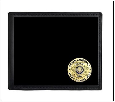 SECOND AMENDMENT Men Wallet - Right to Bear Arms  - Black Faux Leather Bifold