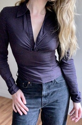 Vintage Y2K Mexx Twist-front Black Pink pinstripe French Cuff Shirt Office Siren
