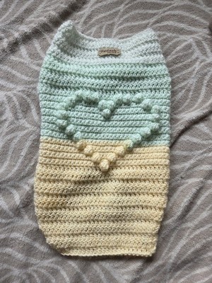 16/ Hundepullover Gr. S oliv pastell gelb grün Handmade Neu