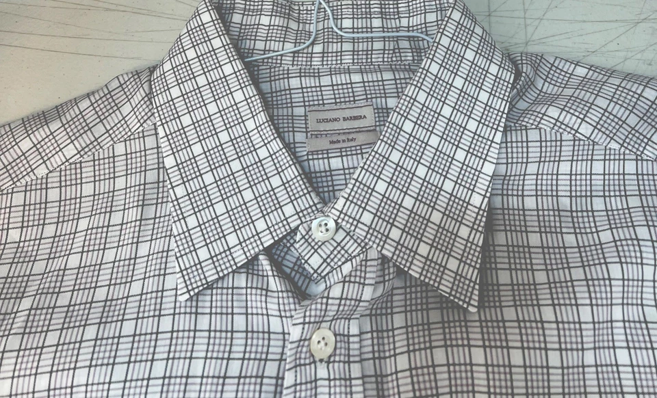 Camisa de Vestir Luciano Barbera Algodón Cuadros Talla XL Hecha en Italia L/S Foto 3 de 3