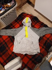 Old Navy Anorak Jacket Size L Self Storing Raincoat Grey With Green