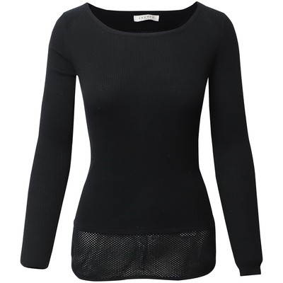 Sandro Paris Mesh Cut-Out Knit Top In  Cotton Women Black S