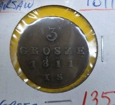 1811 I S POLAND WARSAW 3 GROSZE COIN