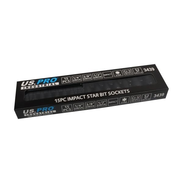 US PRO Impact Torx Bit Socket Set 15pc 1/4"" 3/8"" 1/2"" Sockets Set 3439 - Image 4