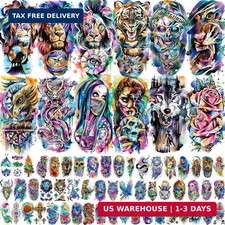 66 Sheets Watercolor Temporary Tattoos For Men Women Forearm Shoulder Legs Body