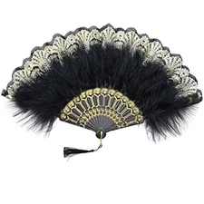 BABEYOND Marabou Feather Fan 20s Vintage Folding Fan Flapper Hand Fan 