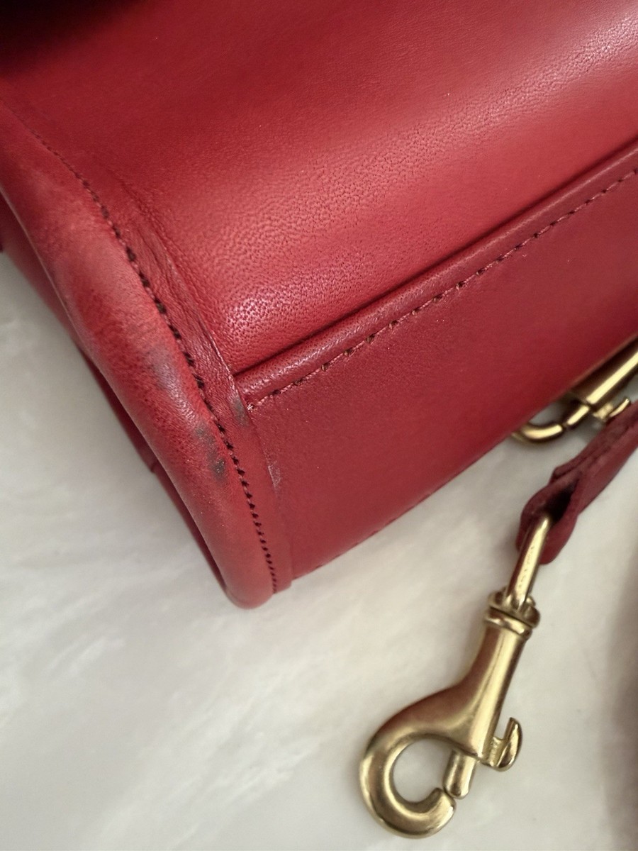 COACH VINTAGE RED LEATHER COURT SATCHEL CROSSBODY BRASS 9870 USA