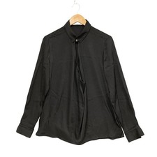 Halston Heritage Blouse Womens M Black Silk Polyester Long Sleeve Button Up
