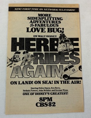 1981 CBS tv ad~Walt Disney movie HERBIE RIDES AGAIN The Love Bug on land sea air