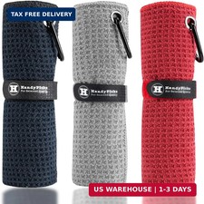 Handy Picks Microfiber Golf Towel 16" X 16" with Carabiner Clip, Waffle Patter