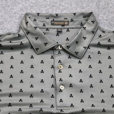 Peter Millar Summer Comfort Polo Shirt Men's 2XL XXL Grey Skull Crossbones Logo