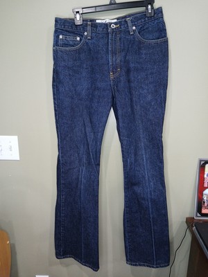 Express Bleus Size 9/10 Regular Flare Dark Wash Jeans Pockets Logo 31 Inch Insea