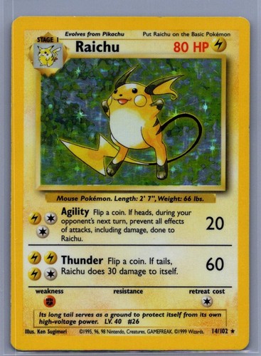 Raichu 14/102 Base Set Holo Pokemon 1999 Moderately Played MP