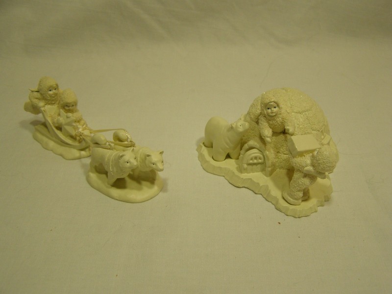Dept. 56 Snowbabies 2 SETS Pewter   MUSH   &   WE'RE BUILDING AN ICY IGLOO  Box