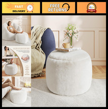 Round Stuffed Pouf Ottoman - Modern Foam Foot Rest, Soft Floor Chair for Living