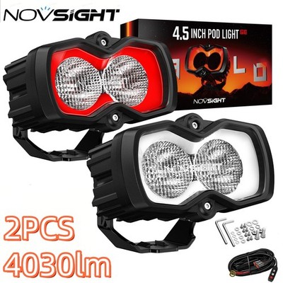 NOVSIGHT HALO Series 4.5'' LED Pod Work Flood Light Red & White DRL Off-Road 2x