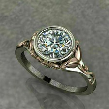 2 Ct Round Cut Simulated Diamond Bezel Art Deco Ring 14k Two Tone Gold Plated