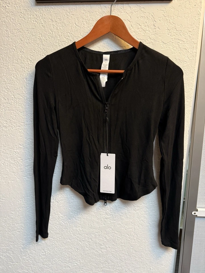 Chaqueta Alo Yoga Negra Corta Doble Cremallera Talla Pequeña Foto 4 de 4