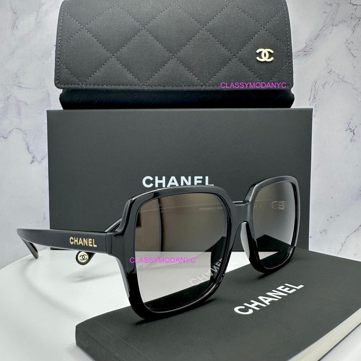 CHANEL Sunglasses CH5505 Black Polarized 54mm Square Gold