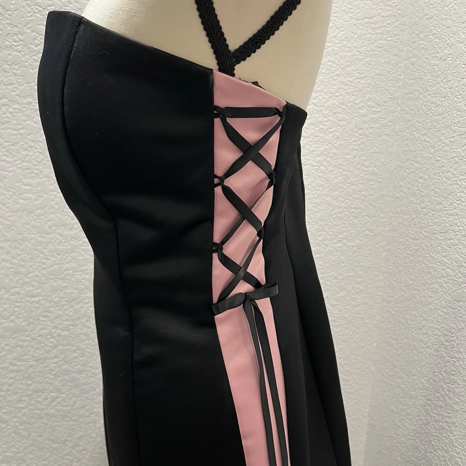 Maxi Vestido Jessica McClintock Gunne Sax Negro Satén Rosa Lados Vestido Formal 11/12 Foto 3 de 4