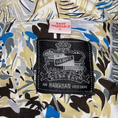 Kona Bay Hawaii Land of Aloha Blue Size Large Shirt Aloha Luau Island Print