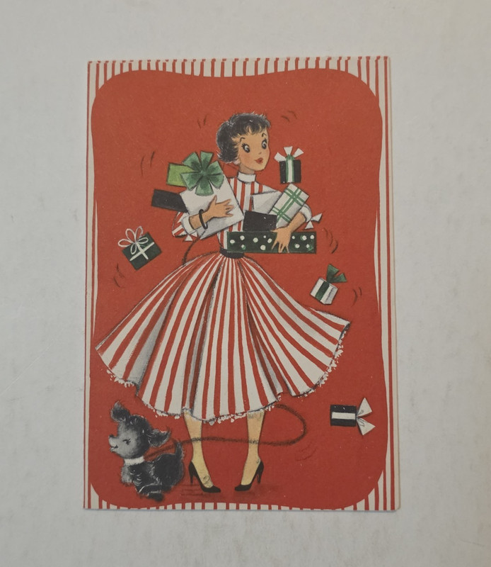 Vintage Hallmark Christmas Shopper Girl Greeting Card 
