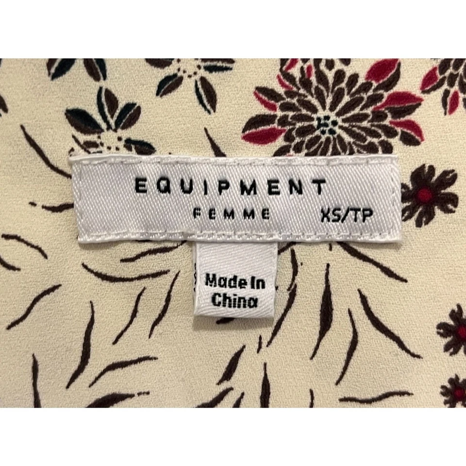 EQUIPMENT Camisa Top Mujer Blanca Floral Con Botones Seda Para Mujer Talla XS Foto 4 de 4